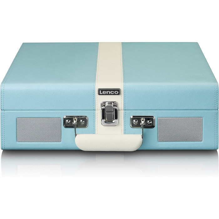 Вініловий програвач Lenco TT-110 Classic Phono, портативний, 33/45/78 об/хв, Bluetooth, ремінний привід, 2 вбудовані динаміки, AUX-IN, RCA-Out, 3,5 мм, синьо-білий