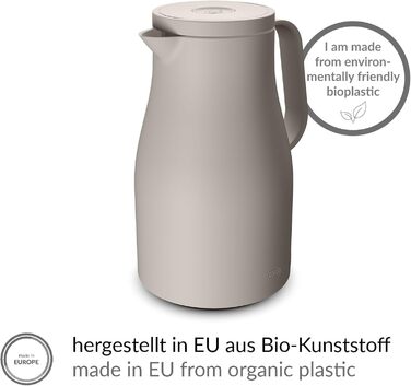 Термос Alfi ECONSCIOUS 1.0л з термоізоляційним вкладишем з біопластику, гігієнічний, з поворотним кришкою та кнопкою, для зручного наливання однією рукою, ідеальний для кави та чаю, без BPA (Oatmeal Beige)