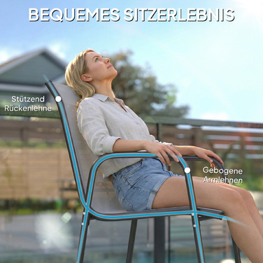 Набір садово-терасних стільців на 4 шт., складальні, з дихаючою спинкою та підлокітниками, витримують до 120 кг