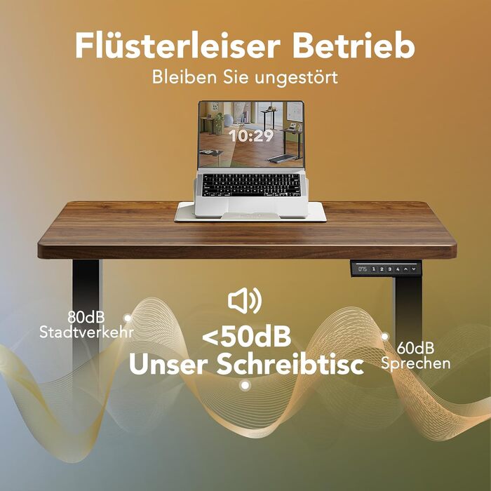 Регульований стіл HUANUO з пам'яттю висоти, електричний стіл для дому, офісу та комп'ютера, стоячий стіл (темно-горіховий, 160 x 80 см)