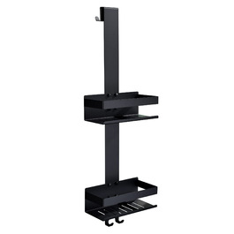 Настінна полиця для душу з 2 ярусами, чорного кольору, з нержавіючої сталі SUS304, з гачками, для скляних душових кабін