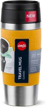 Термокружка Emsa N20210 Travel Mug Classic Isolierbecher, 0.36 л, нержавіюча сталь, 4 години гаряча, 8 годин холодна, герметична, для миття в посудомийній машині, 360° відкривання (Senfgelb)