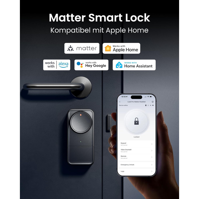 SwitchBot Smart Lock Pro: Розумний замок з акумулятором, Matter, WiFi, підтримка Apple Home, Alexa, Google Home, IFTTT, чорний