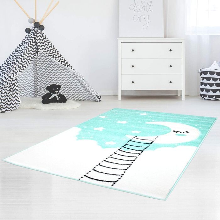Дитячий килимок MyShop24h, ігровий килимок, килимок для дитячої кімнати, дитяча мрія Місяць, розмір в см Колір (160 х 230 см, м'ята)