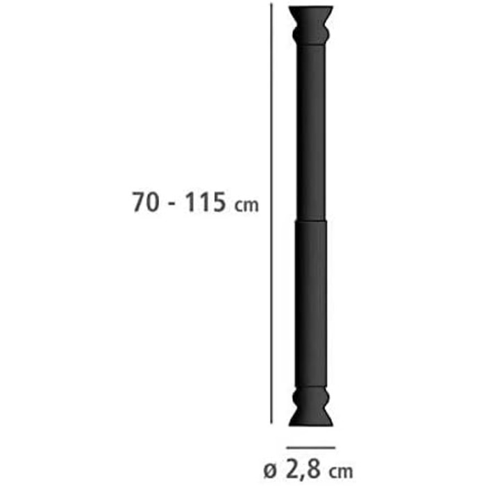 Телескопічна душова штанга WENKO, висувна душова шторка для затиску без свердління та без залишків, виготовлена з нержавіючого та міцного алюмінію, Ø 2 x (70 -115 см, чорний)