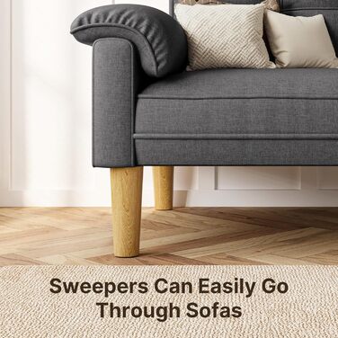 Диван Xbro 2-місний, компактний диван з підлокітниками та бічною кишенею, сучасний диван з тканини для вітальні, квартири, офісу, проста збірка, 144 x 77 x 77 см, темно-сірий