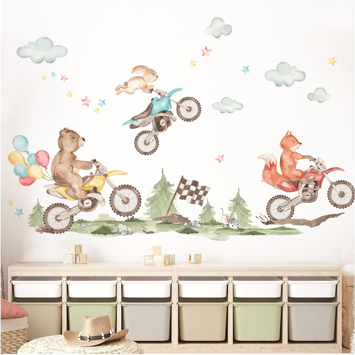 Декоративна дитяча кімната наклейка на стіну мотоцикл набір настінне татуювання дитяча кімната брудний велосипед мотокрос наклейка на стіну хлопчик дитяча кімната стіни прикраса DK1043-4 (M - 80 x 51 см (ШхВ))