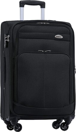 Набір валіз Beibye з тканини, чорний: ручна, з кишенями та розширенням