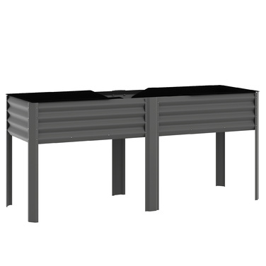 Підвищене грядка з металу, великий ящик для вирощування рослин з підсилювальними ребрами та флізеліном, 180 x 55 x 80 см, темно-сірий
