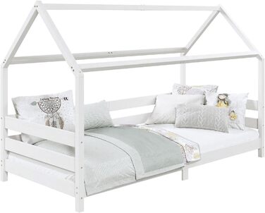 Ліжко IDIMEX house FINA з масиву сосни, ліжко Монтессорі 90х200см, дитяче ліжечко з дахом (біле)