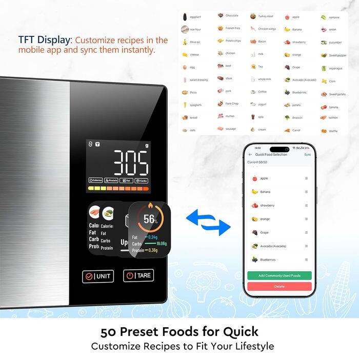 Розумна кухонна вага з підрахунком калорій та Bluetooth: відстежує 20 поживних речовин, точність 1 г, функція тари, для схуднення, фітнесу та підготовки їжі