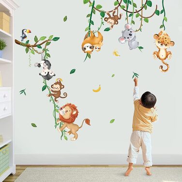 Наклейки на стіни в дитячу Decalmile тварини джунглі