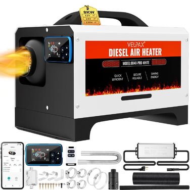 Дизельний обігрівач Diesel Air Heater 8 кВт з дистанційним керуванням та LCD дисплеєм 12/24/110-240 В, Bluetooth, для автодому, автомобіля, причепа