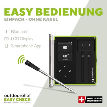 Термометр для гриля Outdoorchef Easy Check Quadro з Bluetooth, 4 датчики, 200м, миюча посудомийній машині, з магнітною док-станцією