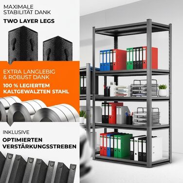 Металевий стелаж з металевими полицями, 5 ярусів, 160x86x45 см. Міцний, швидко збирається, стійкий до плісняви. Ідеально для підвалу, складу та дому.