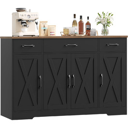 Sideboard HOCSOK 140 см: буфет з 3 ящиками, 4 дверцятами та 2 регульованими полицями, для кухні, вітальні, коридору, білий & коричневий (чорний & коричневий)