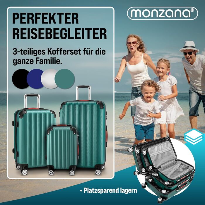 Набір валіз Monzana® 3шт (зелений) M-L-XL з замком, органайзером та вагами - гнучкі ручки, подвійні колеса, підставка, тріумф, валіза з жорстким корпусом, багажний набір