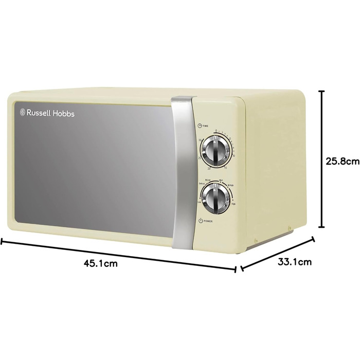 Мікрохвильова піч Russell Hobbs RHMM701C Solo, 17 л, 700 Вт, кремовий колір - з таймером, розморожуванням та 5 рівнями потужності