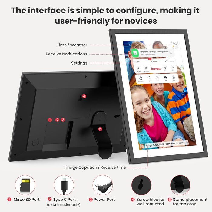 Цифровий фоторамка Frameo 10.1 дюймів: 64GB, 2K сенсорний екран, автоповорот, Frameo App