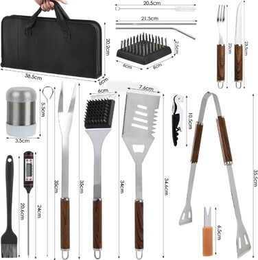 Набір гриля з нержавіючої сталі на 38 предметів, кейс для гриля, подарунок для чоловіків, повний набір інструментів для барбекю, високоякісний набір для гриля для відпочинку на відкритому повітрі