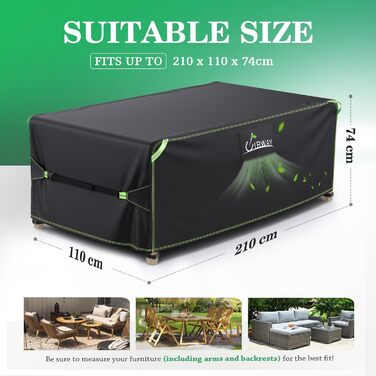 Накладка для садово-патіо меблів UIRWAY, водовідштовхувальна, 210x110x74 см, Oxford 420D, з вентиляційними отворами та світловідбиваючими смугами