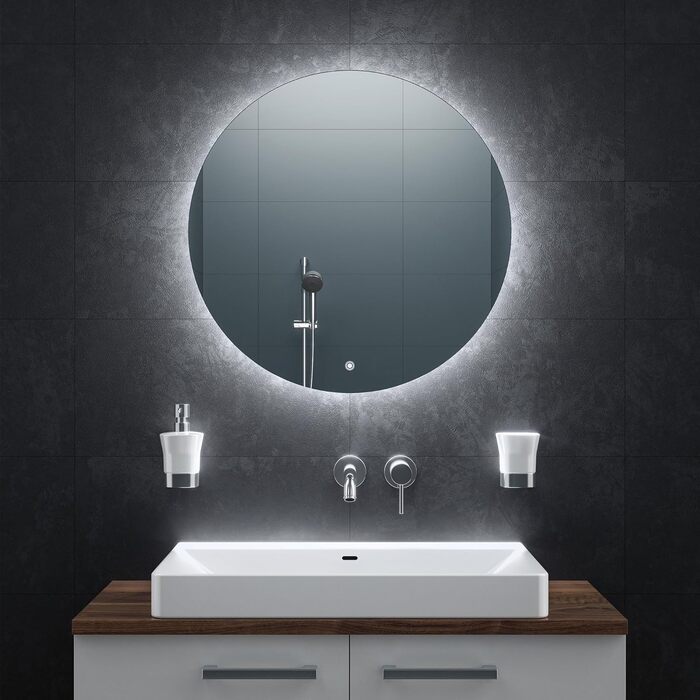 Дзеркало для ванної кімнати BR Bringer LED кругле 80см з підсвічуванням, антизапарюванням, регулюванням яскравості, 3 кольори світла, сенсорне управління та функція пам'яті (BRRS201)