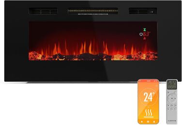 Електрокамін Klarstein Galeras Smart 1800 Вт, LED-полум'я, з додатком та пультом, регульовані кольори й яскравість, захист від перегріву, настінний, чорний, 102x47x13 см