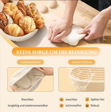 Набір для приготування закваски та випікання хліба 10 предметів: 2 кошики для бродіння (23см круглі, 25см овальні), 730мл банку для закваски, повний набір аксесуарів для випікання закваски для початківців