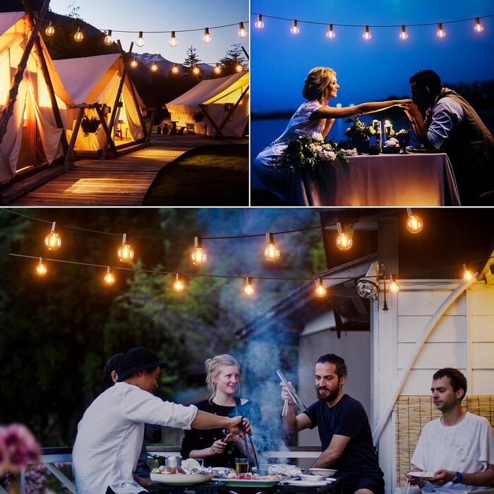 LED гірлянда Bomcosy 60м, G40 для вулиці, 100+4 лампочки, IP44, тепле світло для саду, тераси, вечірки