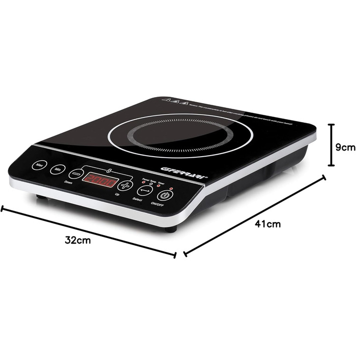 Індивідуальна індукційна плитка Ferrari Energy G10061, 2000W, цифровий дисплей, регулювання температури, легка чистка, велика поверхня приготування, таймер, Soft-Touch панель керування