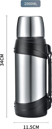 Термос Olerd термос ізольована пляшка для пиття з нержавіючої сталі, ізольована пляшка з 2 склянками для пиття, пляшка для води з подвійною ізоляцією для кемпінгу, 24 години гарячої та холодної (срібло, 2,0 л)