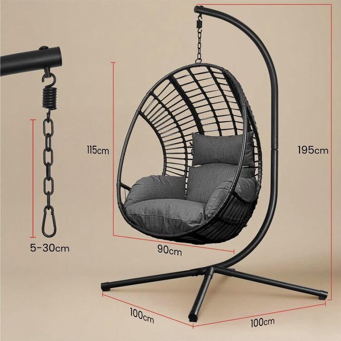 XXL Гамак-крісло Swoods з каркасом для дому та вулиці, яйцеподібне крісло, з подушкою, до 150 кг (темно-сірий)