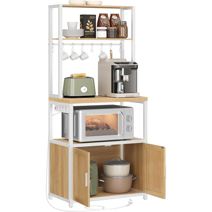 Стелаж кухонний VASAGLE з розетками, шафка, робоча поверхня 90 см, 8 гачків, 40 x 60 x 170 см, вінтажний колір, KKS058K02