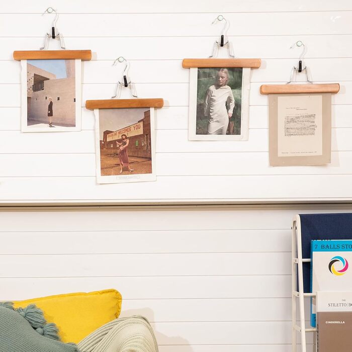 Дерев'яні вішалки для штанів та одягу House Day: 25 вішалок для спідниць, 11 для штанів, білі, з кліпсами, 360° обертання, 35,5 см (натуральне дерево)