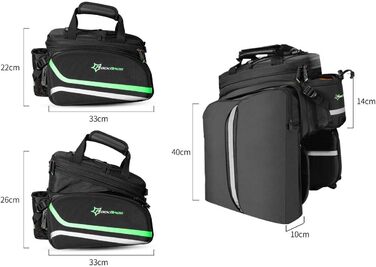 Велосипедна сумка-багажник Водонепроникна велосипедна сумка для багажника з дощовиком 17-35 л Транспортна сумка з плечовим ременем і ручкою для перенесення (чорно-зелена)