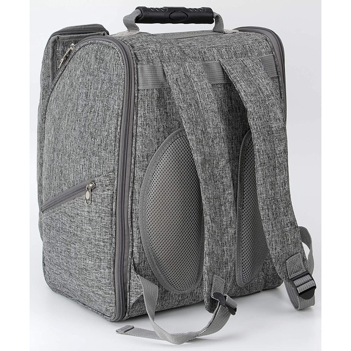 Рюкзак для пікніка на 2 особи BruBaker сірий, 28x40x22 см з термокишенею, ізольованим утримувачем для пляшок та флісовою ковдрою з водонепроникним дном