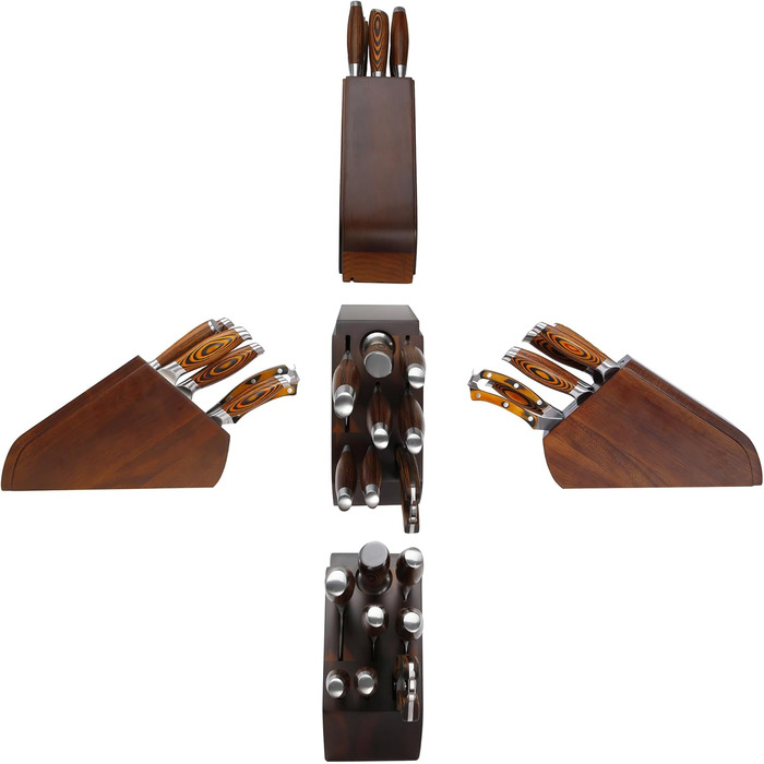 Набір ножів Wildmok 7-кількісний з блоком, з німецької сталі, з ручками з пакавуду