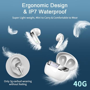 Навушники Drsaec In Ear Bluetooth 5.3, бездротові з 4 мікрофонами ENC, 2023, 47 годин, сріблясто-білий