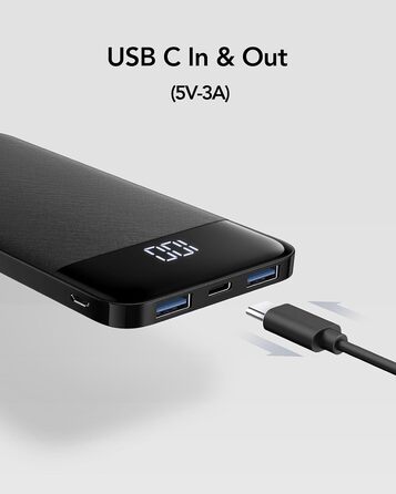 Дисплей, сумісний з iPhone, iPad, Samsung, Huawei, чорний, 10400mAh USB C, LED-