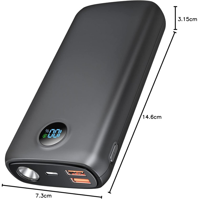 Дисплей, ліхтарик, для смартфона/планшета, 27000mAh, 22.5W PD3.0 QC4.0, USB-C, LED