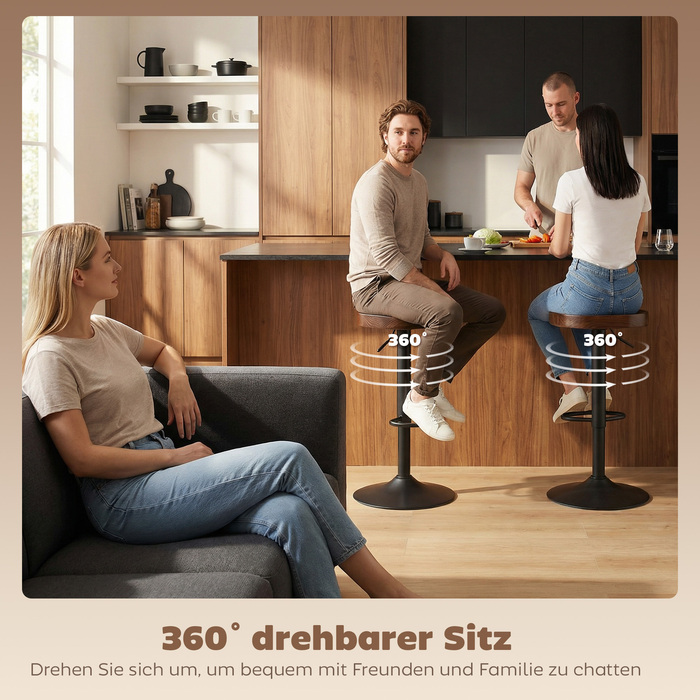 Набір барних стільців на 2 шт., регульовані по висоті обертові стільці з сідлом з клену в темно-коричневому кольорі