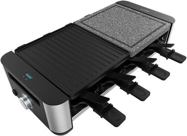 Електричний гриль-раклениця Cecotec MixGrill 16000 Inox – 1400 Вт, 8 персон, з регулюванням температури, 2 нагрівальні пластини (алюміній та натуральний камінь) 20x22 см, 8 сковорідок та 8 лопаток