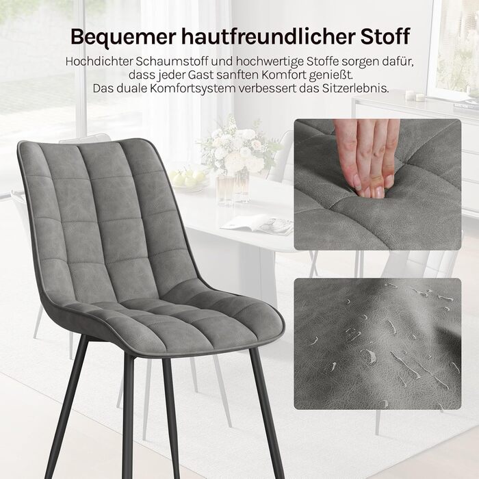 Крісла для їдальні WOLTU (6 шт.), для вітальні, кухні, їдальні. М'які кухонні крісла з підлокітниками, штучна шкіра, металеві ніжки, до 150 кг, сірі (6 шт.)