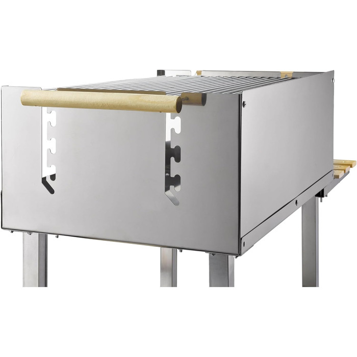 Grillwagen HKG 500 XXL з нержавіючої сталі: вугільний гриль на колесах з полицею для дров, велика решітка, регулювання висоти, довговічний