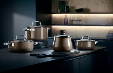 Каструля WMF Fusiontec Mineral Milchtopf з кришкою Gladeckel 12 см, для приготування молока, індукційна, з високотехнологічної кераміки, жароміцна, стійка до подряпин, колір: коричневий