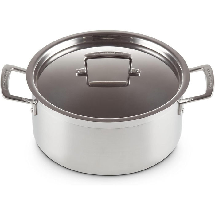 Сковорода Le Creuset з кришкою з нержавіючої сталі, 24 см, для всіх типів плит (включаючи індукцію) та духовки, срібна