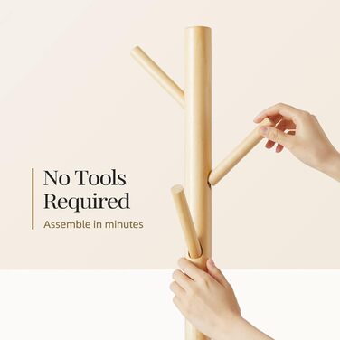 Дерев'яна вішалка для одягу Pipishell з 8 гачками, регульована по висоті, для одягу, шапок та сумок, для вітальні, спальні або офісу