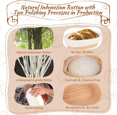 Набір для бродіння та випікання хліба: корзинка 25 см, набір 7 предметів, скляна тара 700 мл, 100% натуральний ротанг