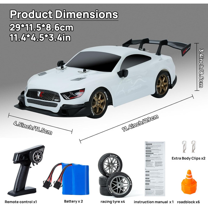 Радіокерований автомобіль 1:14 Drift Car 4WD GT RC для дрифту, пропорційний газ, білий