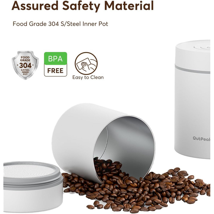 OUTPEAK Neo 2025 Kilo Auto-Vakuum-Канєстер для кави, 1,5 л, для 500 г кавових зерен, автоматичний, з нержавіючої сталі, для бариста, подарунок (великий, матовий чорний) (SW750)